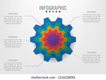 Business infographic template with 5 options gear shape