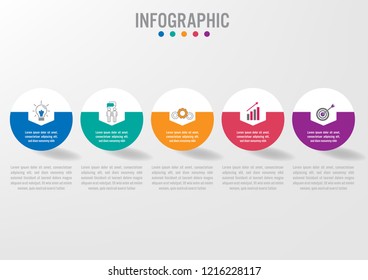 Business infographic template with 5 options circular shape