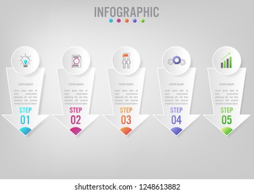 Business infographic template with 5 options arrows shape, Abstract elements diagram or processes and business flat icon, Vector business template for presentation.Creative concept for infographic.
