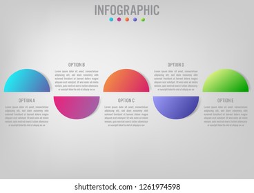 Business infographic template with 5 options circular shape, Abstract elements diagram or processes and business flat icon, Vector business template for presentation.Creative concept for infographic.
