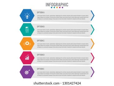 Business infographic template with 5 options hexagonal shape,Creative concept for infographic.
