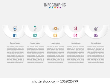 Business infographic template with 5 options half circular shape
