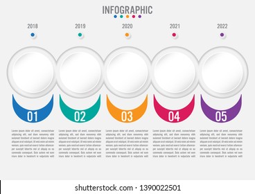 Business infographic template with 5 options circular shape