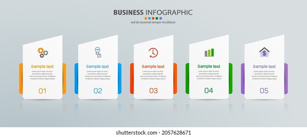 Business infographic template with 5 options or steps. Can be used for workflow layout, diagram, annual report, web design