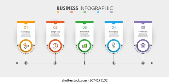 Business infographic template with 5 options or steps. Can be used for workflow layout, diagram, annual report, web design
