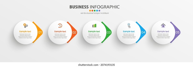 Business infographic template with 5 options or steps. Can be used for workflow layout, diagram, annual report, web design