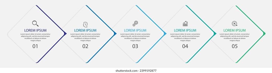 business infographic template 5 options or steps. thin line design with icons, text, number. used for process diagrams, workflow layouts, flowcharts, infographics, 
and your presentations
