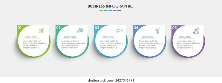 Business infographic template with 5 options or steps. Can be used for workflow layout, diagram, annual report, web design