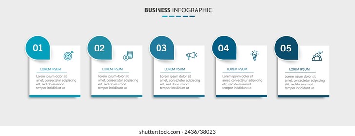 Plantilla de infografía de negocios con 5 opciones o pasos. Se puede utilizar para el diseño del flujo de trabajo, diagrama, informe anual, diseño web