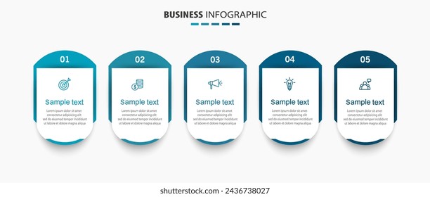 Plantilla de infografía de negocios con 5 opciones o pasos. Se puede utilizar para el diseño del flujo de trabajo, diagrama, informe anual, diseño web