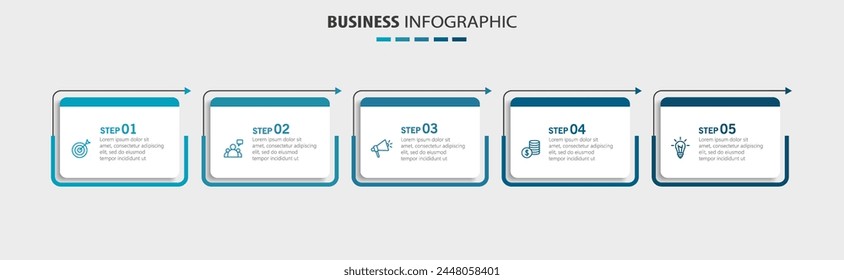 Business infographic template with 5 options or steps. Can be used for workflow layout, diagram, annual report, web design