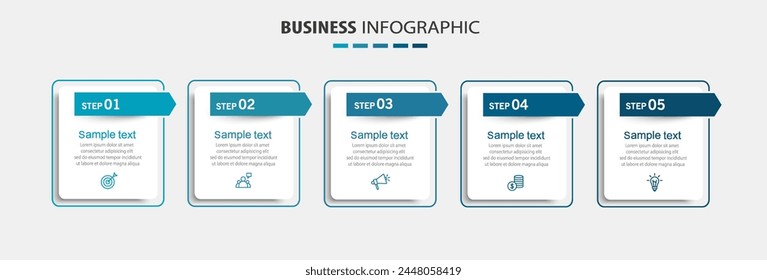 Business infographic template with 5 options or steps. Can be used for workflow layout, diagram, annual report, web design