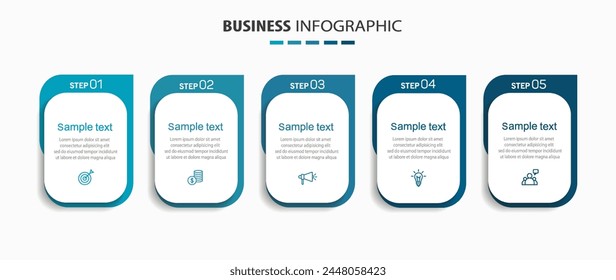 Business infographic template with 5 options or steps. Can be used for workflow layout, diagram, annual report, web design