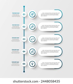 Business-Infografik-Vorlage mit 5 Optionen oder Schritten. Kann für Workflow-Layout, Diagramm, Jahresbericht und Webdesign verwendet werden