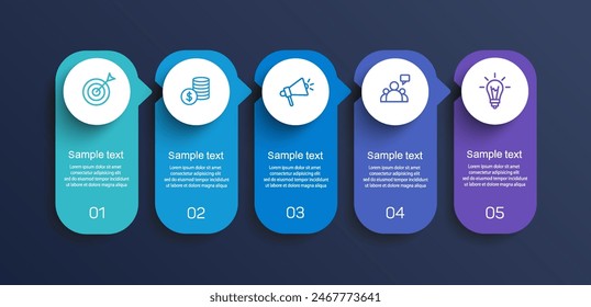 Business infographic template with 5 options or steps. Can be used for workflow layout, diagram, annual report, web design