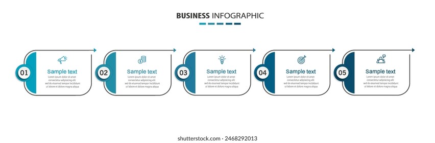 Plantilla de infografía de negocios con 5 opciones o pasos. Se puede utilizar para el diseño del flujo de trabajo, diagrama, informe anual, Diseño web