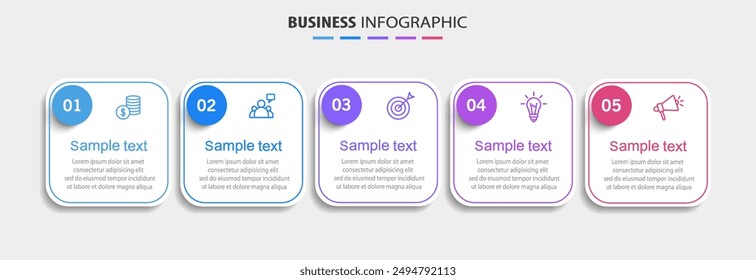 Business infographic template with 5 options or steps. Can be used for workflow layout, diagram, annual report, web design	
