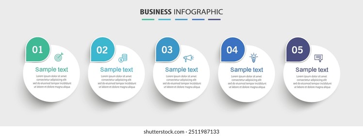 Business infographic template with 5 options or steps. Can be used for workflow layout, diagram, annual report, web design	