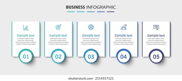 Business infographic template with 5 options or steps. Can be used for workflow layout, diagram, annual report, web design