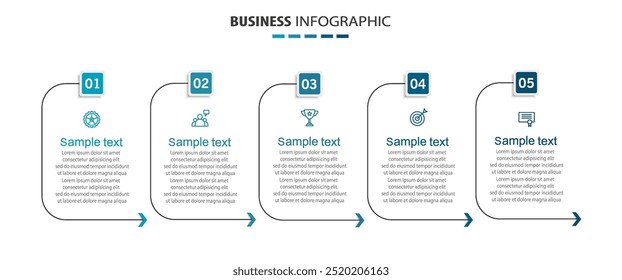 Business infographic template with 5 options or steps. Can be used for workflow layout, diagram, annual report, web design