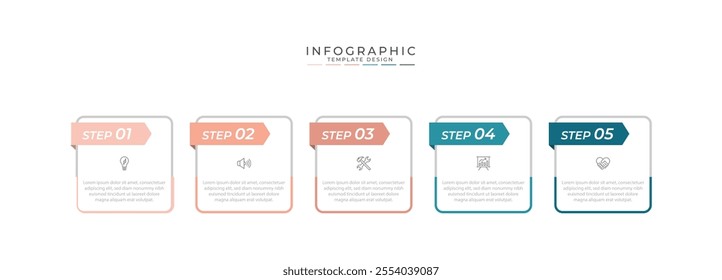 Business infographic template with 5 options, steps, process chart. Can be used for workflow layout, diagram, annual report, web design