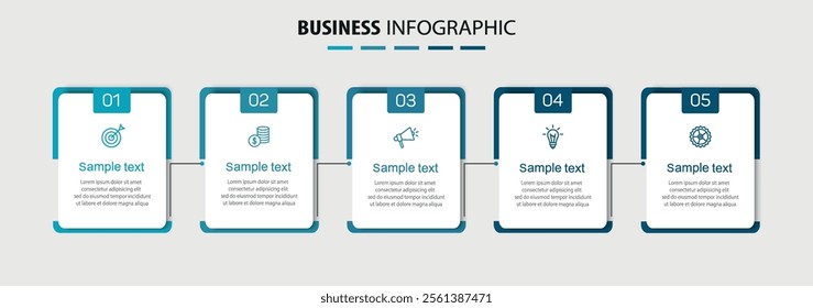 Business infographic template with 5 options or steps. Can be used for workflow layout, diagram, annual report, web design	
