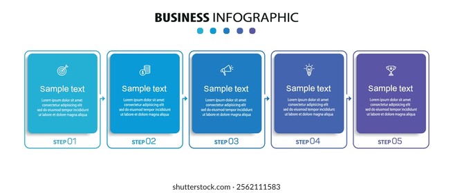 Business infographic template with 5 options, steps, process chart. Can be used for workflow layout, diagram, annual report, web design	
