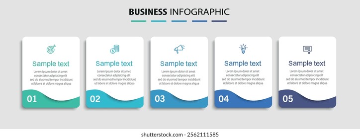 Business infographic template with 5 options, steps, process chart. Can be used for workflow layout, diagram, annual report, web design	
