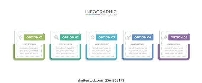 Business infographic template with 5 options, steps, process chart. Can be used for workflow layout, diagram, annual report, web design