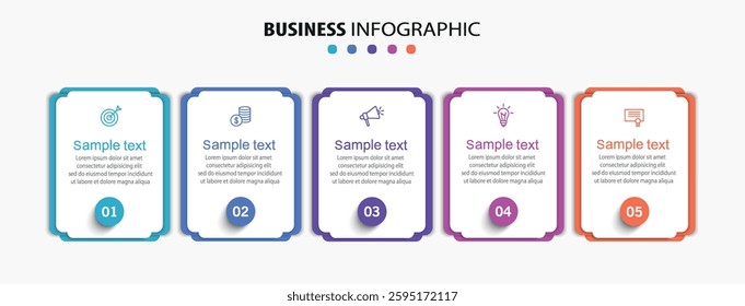 Business infographic template with 5 options or steps. Can be used for workflow layout, diagram, annual report, web design	
