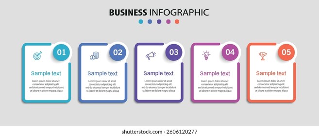 Business infographic template with 5 options or steps. Can be used for workflow layout, diagram, annual report, web design
