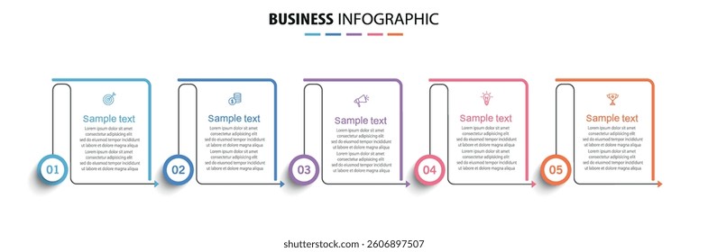 Business infographic template with 5 options or steps. Can be used for workflow layout, diagram, annual report, web design