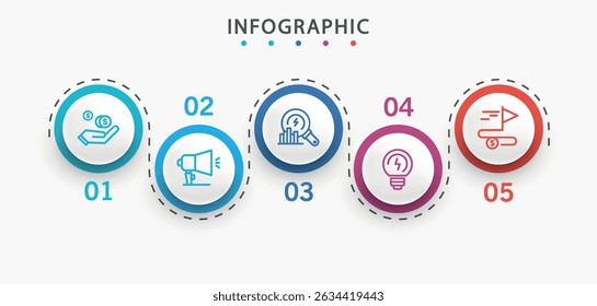 Business infographic template with 5 options or steps. Can be used for workflow layout, diagram, annual report, web design