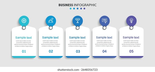 Business infographic template with 5 options or steps. Can be used for workflow layout, diagram, annual report, web design