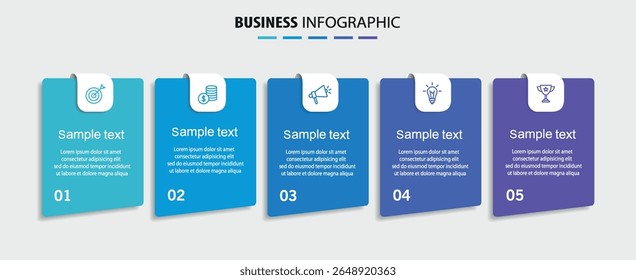 Business infographic template with 5 options or steps. Can be used for workflow layout, diagram, annual report, web design