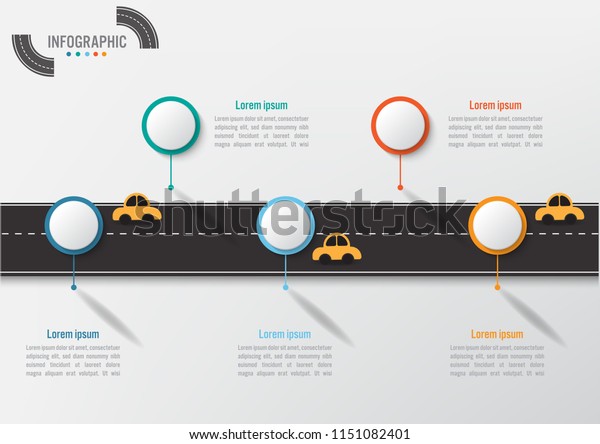 Business infographic template with 5\
options road shape, Abstract elements diagram or processes and\
business flat icon, Vector business template for\
presentation.Creative concept for\
infographic.\
