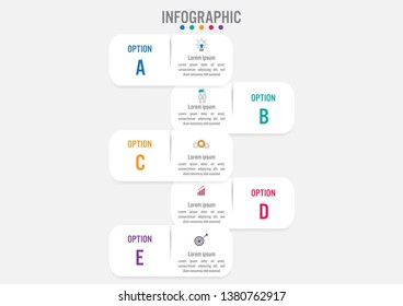 Business infographic template with 5 rectangular shape options, Abstract elements diagram or processes and business flat icon, Vector business template for presentation.
