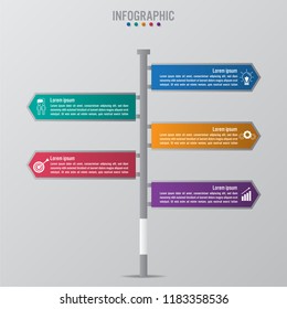 Business infographic template with 5 road sign element
