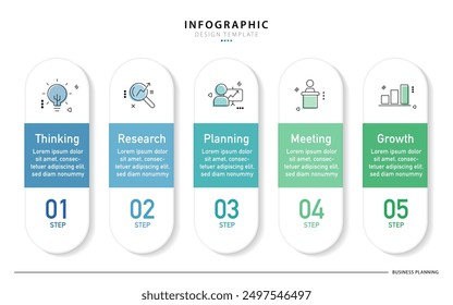 Plantilla de infografía de negocios. Viaje de la línea de tiempo de 5 pasos. Diagrama de proceso, 5 opciones sobre fondo blanco, Ilustración vectorial de Elementos de infografía.