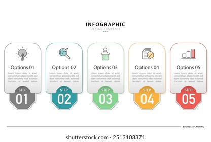Business infographic template. 5 Step timeline journey. Process diagram, 5 options on white background, Infograph elements vector illustration.