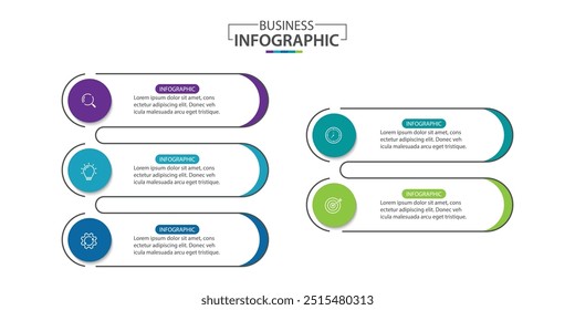 Plantilla de infografía de negocios. Viaje de la línea de tiempo de 5 pasos. Diagrama de proceso, Ilustración vectorial de elementos de infografía.