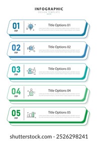 Modelo de infográfico comercial. 5 Passo da jornada de linha do tempo. Diagrama de processo, 5 opções sobre fundo branco, ilustração vetorial de elementos Infograph.