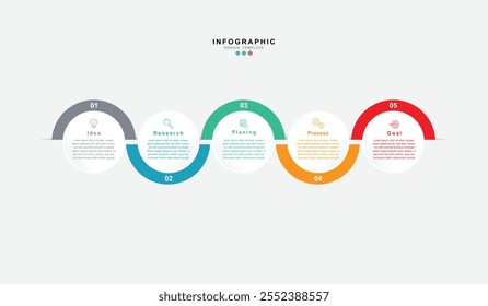 Modelo de infográfico comercial. 5 Passo da jornada de linha do tempo. Diagrama de processo, 5 opções sobre fundo branco