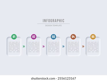 Business infographic template. 5 Step timeline journey. Process diagram, 5 options on white background. Vector Infographic design template 5 options. workflow layouts, banners, chart. Neumorphism