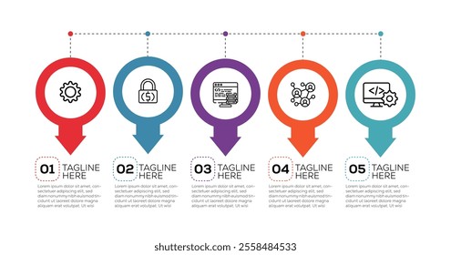 Business infographic template. 5 Step timeline journey. Process diagram, 5 options on white background, Infographic elements vector illustration.