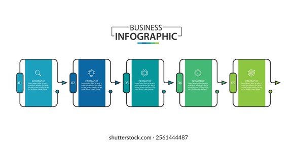 Business infographic template. 5 Step timeline journey, vector illustration