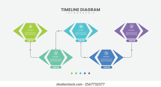 Business infographic template. 5 Step timeline journey. Process diagram, 5 options on white background, Infograph elements
