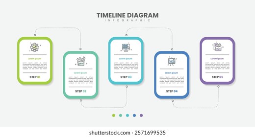 Business infographic template. 5 Step timeline journey. Process diagram, 5 options on white background, Infograph elements