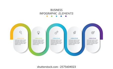 Business infographic template. 5 Step timeline journey. Process diagram 5 options