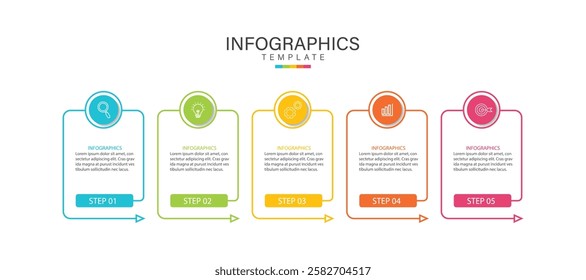 Business infographic template. 5 Step timeline journey. Process diagram, Infographic elements vector illustration.